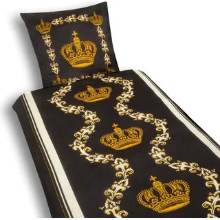 Microfaser Bettwäsche 2-tlg 135x200 + 80x80cm Des. 9288 Krone gold - Schwarz