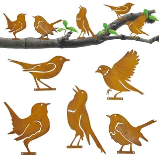 GTJEOI 5 Stück Rost Vogel Gartendeko, Gartenstecker Vögel Deko Rost, Deko Edelrost Vögel mit Schraube, Vögels Deko Metall für Draußen, Rostiges Vögels für Gartendekoration Baumstamm Patio Zaun