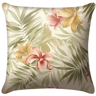 Outdoor-Kissen , Grün, Orange, Rot, Weiß , Textil , Blume , Füllung: Polyurethan (PUR),Polyurethan (Pur) , quadratisch , 45x45 cm , pflegeleicht, formstabil, langlebig, für den Außenbereich geeignet, UV-beständig, wetterfest, Wendekissen , Gartenmöbel, Gartenpolster & Auflagen, Gartenkissen