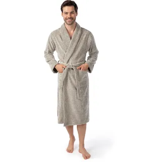 Möve Eden Schalkragenmantel mit Kästchenstruktur Velours in Gr. L aus 80 % Baumwolle / 20 % Leinen, nature / black