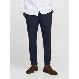 Chinos JACK & JONES "JPSTMARCO JJCONNOR A", Herren, Gr. 29, Länge 34, blau (india ink), Web, Obermaterial: 68% Polyester, 28% Viskose, 4% Elasthan, kariert, slim fit normal, Hosen Chinos