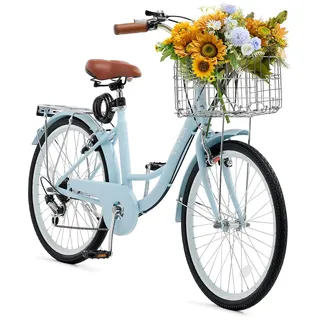 Vevor Cruiser Fahrrad mit 7 Gängen (Reifendurchmesser 660,4 mm)Beach Fahrrad mit großem Korb & Gepäckträger, Cruiser-Fahrrad mit verstellbarem Sitz, für Radfahren & Trainieren & Einkaufen Blau