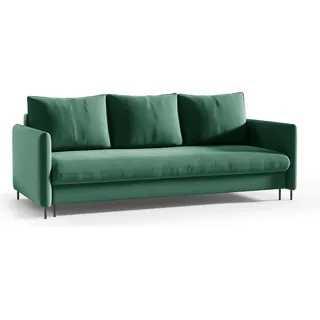 Schlafsofa JULIE Ausziehbare Couch Sofa mit Schlaffunktion und Bettkasten Samt Grün - Grün