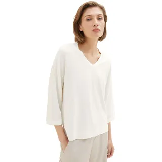 TOM TAILOR Damen 1038166 Basic T-Shirt mit 3/4-Arm & V-Ausschnitt, 10315-Whisper White, M