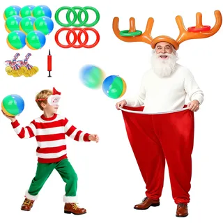 Weihnachtsspiel für Kinder & Erwachsene - Granny Hosen Wurfspiel & aufblasbares Rentier Geweih Ringwurf - Für Familienfeiern, Weihnachtsfeier, Indoor & Outdoor Partyspaß