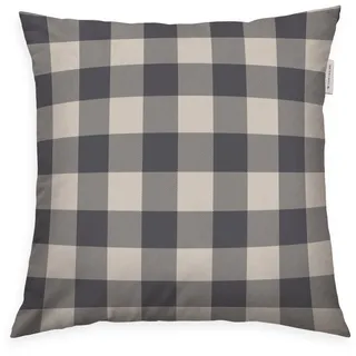 TOM TAILOR Flanell-Kissenhülle, 40x40 cm, 100% Baumwolle/ Flanell, Mit Wendemotiv und farbigem Markenreißverschluss, CLASSIC CHECK Grau, Beige (Anthracite & Sunny Sand)
