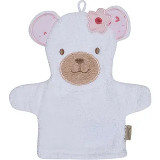 Sterntaler Waschhandschuh Bär Betty, Baby-Waschhandschuh, saugfähige Baumwolle, zum Reingreifen, weich und pflegeleicht, 23×23×0,5 cm, weiß