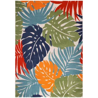 Outdoorteppich , Blau, Grün , Textil , Blätter , rechteckig , 60x110 cm , Oeko-Tex® Standard 100 , pflegeleicht , Teppiche und Böden, Teppiche, Outdoorteppiche