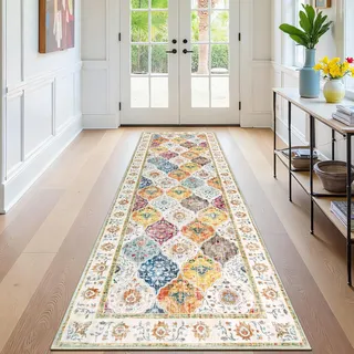 SHACOS Langer Läufer Flur 60x240 cm Teppich Läufer Bunt Teppichläufer rutschfest Küchenteppich Waschbar Flurteppich Flurläufer Lang Teppich Flur Läufer für Küche, Eingang,Wohnraum