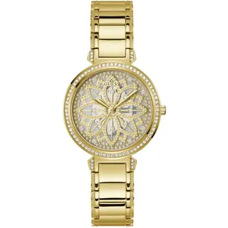 GUESS Lily Armbanduhr, Damenuhr, analog, Kristallsteine, Edelstahlarmband, goldfarben