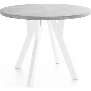 WFL Group Esstisch Avero White runder ausziehbarer, Beton grau 100-200/100/77 cm , Holzwerkstoff , Rund,Rund , 100x77x100 cm , Esszimmer, Esstische