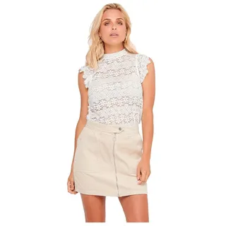 JDY Damen Spitzen Oberteil JDYBLOND Basic Lace Shirt Kurzarm Blumen Top Sommershirt Bluse, Farben:Weiß, Größe:36