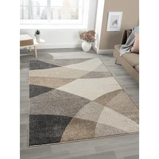 Mia's Teppiche "Mosaix - Moderner Dichter Kurzflor Teppich für Wohn- und Schlafzimmer, mit Konturenschnitt, Geometrischen Mustern, Kariert, in Beige, 80 x 140 cm