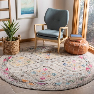 SAFAVIEH Boho Teppich für Wohnzimmer, Esszimmer, Schlafzimmer - Madison Collection, Kurzer Flor, Grau und Gelb, 200 x 200 cm