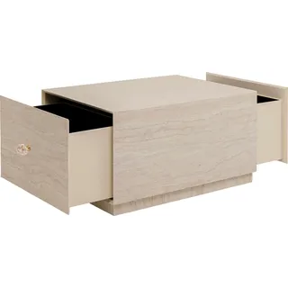 Kare Design Couchtisch Travertino, Beige, 80x60x45 cm, Wohnzimmertisch, Sofatisch, mit Schubladen, Steinoptik, Wohnzimmer