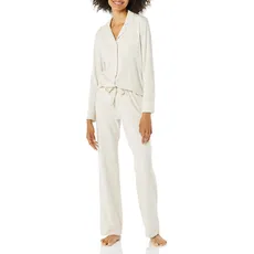 Amazon Essentials Damen Schlafanzug-Set Baumwollmodal Langärmliges Hemd Und Lange Hose (Erhältlich In Übergröße), Beige, XXL