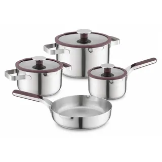 BergHOFF Home Topfset Antihaft 7 teilig Edelstahl mit Glasdeckeln, für alle Herdarten, backofenfest bis 180 Grad - Braun