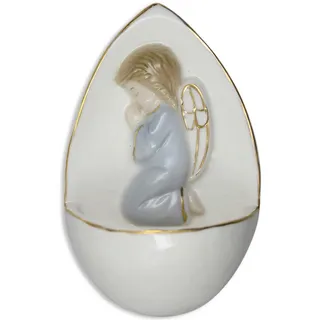 MaMeMi WEIHKESSEL Porzellan mit Engel in BLAU und GOLDRAND 10,5 cm betend Wanddeko Geschenk religiös