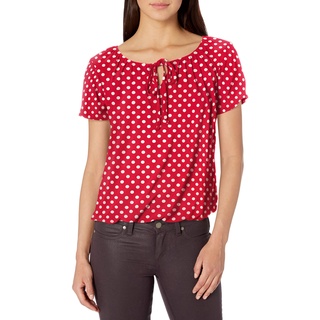 Star Vixen Damen Kurz/Schlitz Ärmel Schlüsselloch-Krawatte Bauer Top Bubble Hem Hemd, Rot/Weiß Punkt, Mittel