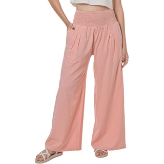 Lofbaz Damen Sommer Fließend Baumwolle Leinen Palazzo Weite Hosen Strand Hohe Taille Hose Boho Lange Loungehose mit Taschen Rosa Holzrose L