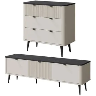 Feldmann-Wohnen Wohnzimmer-Set Marly 2-tlg Kaschmir / Graustein , Beige, Grau , Holzwerkstoff , 3 Schubladen , 250x82x40 cm , Wohnzimmer, Wohnwände
