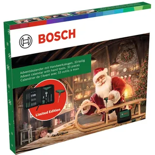 Bosch Handwerkzeug-Adventskalender 2024, 33-teilig (Werkzeug-Set mit Bit-Ratschenschraubendreher T-Griff, Präzisionsschraubendreher, Bit-Schraubendreher Stubby, Zubehör, Korkenzieher, Tasche)