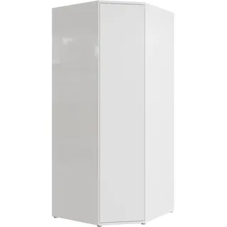 Forte Alice Springs Eckkleiderschrank 100, minimalistischer Schrank, 1-türig, platzsparende Stauraumlösung für kleine Räume, Holzwerkstoff, Weiß Glanz, 92,2 cm breit x 214,3 cm hoch x 92,2 cm tief