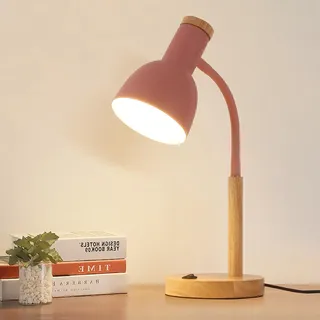 kaixunl Metall und Holz Schreibtischlampe, Nordischer Moderner Stil Desk Lamp, Metall Nachttischlampe, Lampenkopfrichtung Verstellbar, für Schlafzimmer, Arbeitszimmer, Kinderzimmer, E27, D15 X H47
