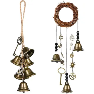 Prefdo Hexenglocken für Türknauf zum Schutz, 2-teiliges Hexen-Windspiel-Set, Kranz, handgefertigt, Wicca-Dekoration für Zuhause, Türknauf, Segensgeschenke für Frauen