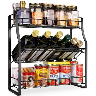 SPLAKER Gewürz Rack - 3 Ebenen Countertop Küche Organizer Speicher Rack Gewürz Aufbewahrungskorb, Workbench Aufbewahrungskorb, Schwarz.