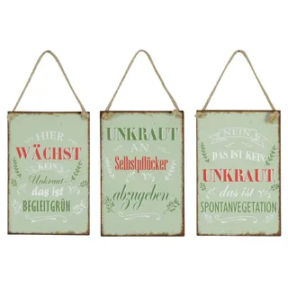 3er Set Blechschilder H15cm Sprüche Garten Gartendeko Unkraut Wandbild Wanddeko Deko Schilder Shabby Chic Geschenk