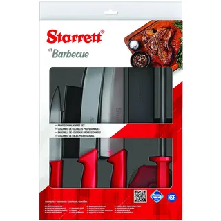 Starrett Edelstahl Grillmesser Set - 6-teilig - Roter Griff