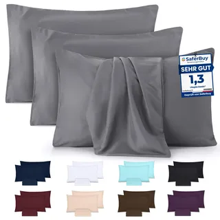 Utopia Bedding – 4er-Set Kissenbezüge – 40 x 60 cm – Oeko-TEX – Gebürstete Mikrofaser, 100% Polyester, mit Umschlagverschluss (Kissenfüllung Nicht enthalten), nur Kissenbezug – Grau
