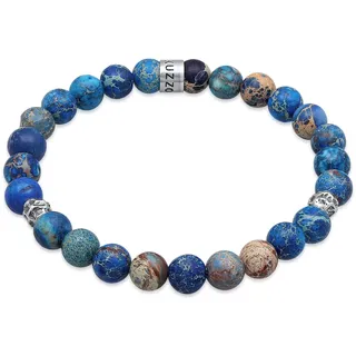 Armkette KUZZOI "Armband Herren Achat Perlen Blau Beads 925 Silber" Gr. 230, silber, Armbänder, Herren, 230, Silber 925 (Sterlingsilber), Armkette