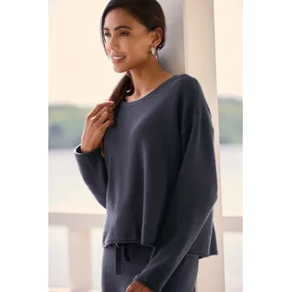 Sweater ELBSAND, Damen, Gr. 32/34, marine, Feinstrick, Obermaterial: 55% Baumwolle, 45% Nylon, unifarben, bequem hüftlang, Rundhals, Rollsäume, Sweatshirts Sweater, aus hochwertigem Feinstrick, Loungewear, Topseller