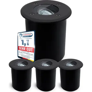 SSC-LUXon 4er Set JUAVI Bodeneinbauleuchte aussen IP67 - Bodenstrahler schwarz matt rund 230V befahrbar für 1x GU10 (separat erhältlich)
