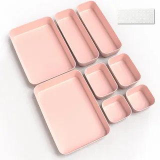 Schubladen Organizer Box 8Stk Organizer Schubladen Ordnungssystem Küche Badezimmer Kosmetik Gewürz Aufbewahrung Organisation Drawer Kunststoff Büro Schreibtisch Trenner mit Silikonmatten (Rosa)