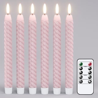 Eldnacele LED Stabkerzen mit Timerfunktion flackernde Flamme, Spiralkerzen gedrehte Stabkerzen dekorative Haushaltkerzen Tropffrei Rosa Ø 2 x 25 cm aus Stearin für Restaurants, Hochzeiten und Partys