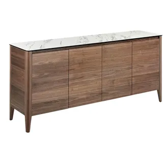 Angel Cerda Sideboard aus Nussbaum mit Keramikmarmorplatte 179/45/80 cm , Walnussfarben, Weiß , Holz, Stein , 179x80x45 cm , Kleinmöbel, Kommoden, Sideboards