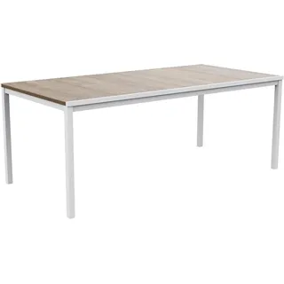 Keter Avon - Rechteckiger Esstisch für den Außenbereich, Garten, Terrasse, 200 x 95 x 75 cm, 8 Personen, Eschenholzdesign mit weißem Gestell, Polypropylen, uv-beständig und wetterfest