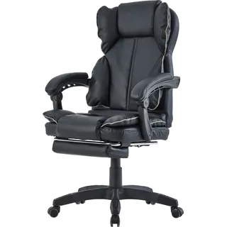 Schreibtischstuhl Bürostuhl Gamingstuhl Racing Chair Chefsessel mit Fußstütze,Farbe:Schwarz - Grau - Schwarz