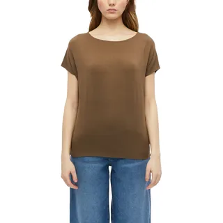 T-Shirt S.OLIVER, Damen, Gr. 36, teak braun, Jersey, Obermaterial: 95% Viskose, 5% Elasthan, regular fit taillenbedeckt, Rundhals, Shirts T-Shirt, mit Markenlabel