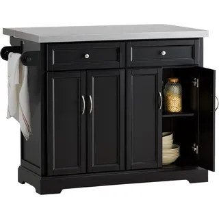 SoBuy FKW71-Sch Küchenwagen Servierwagen Kücheninsel mit ausziehbarer Arbeitsplatte Küchenwagen, Küchenschrank Schwarz - Schwarz