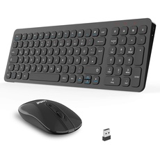 Kabellose Tastatur und Maus, LeadsaiL Tastatur Maus Set Kabellos, Flüsterleiser Tastenanschlag, 2.4 GHz QWERTZ Deutsches Layout mit 2-in-1 USB Nano Empfänger, für PC, Desktop, Laptop, Windows, Mac