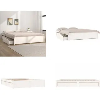 vidaXL Bett mit Schubladen Weiß 160x200 cm - Bettrahmen - Bettgestell - Bett - Schlafzimmermöbel - Weiß