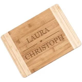 Maverton Bambus Holzbrett mit Gravur, Schneidebrett, Küchenbrett | Größe: 35x25 cm, groß und massiv, für Paare, zum Hochzeitstag, zur Hochzeit, zu Weihnachten, Vornamen