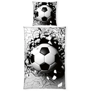 Herding Jugendbettwäsche , Schwarz, Weiß , Textil , Fußball , 135x200 cm , Oeko-Tex® Standard 100 , pflegeleicht, hautfreundlich, schadstoffgeprüft , Heimtextilien, Bettwäsche & Leintücher, Kinderbettwäsche