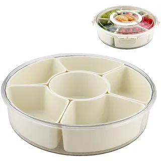 Zosenyer Snack Spinner, Runder Snackbox mit Fächern mit 6 Schüsseln, Snackschale mit Deckel und Griff für die Aufteilung von Süßigkeiten Nüssen Kartoffelchips und Früchte