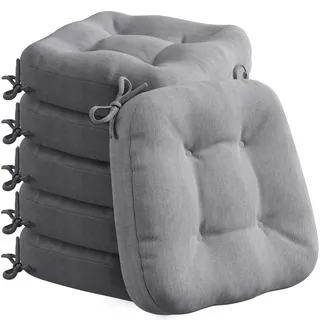 Codi Stuhlkissen 40 x 40 cm, 6er-Set, 8 cm dick, Sitzkissen Outdoor, Grau | Memory Foam für Sitzkomfort, wasserabweisender Bezug, rutschfester Halt mit Bindebändern, ideal für Gartenstühle und Balkon