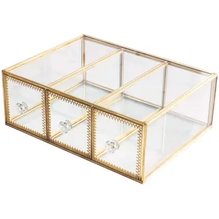 Antiker Schmuckkasten, Schmuckkasten, Klarglas, 3 Schubladen, Paletten-Organizer, Kosmetik-Aufbewahrung, Make-up-Behälter, 3 Würfelhalter/Beauty-Kommode, Schminkschrank, dekorative Andenken-Box